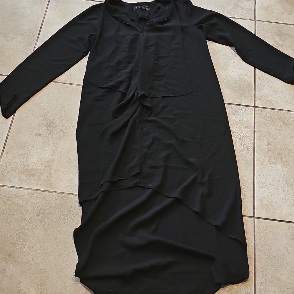 Annah Hariri black cap zip up high low long sleeve dress sz 12